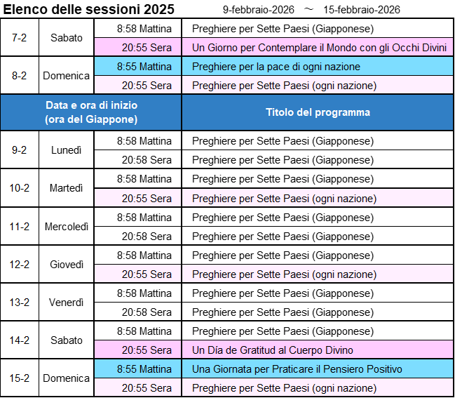 Programma della prossima settimana - Immagine