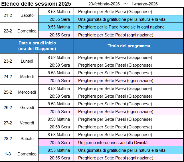 Programma della prossima settimana - Immagine
