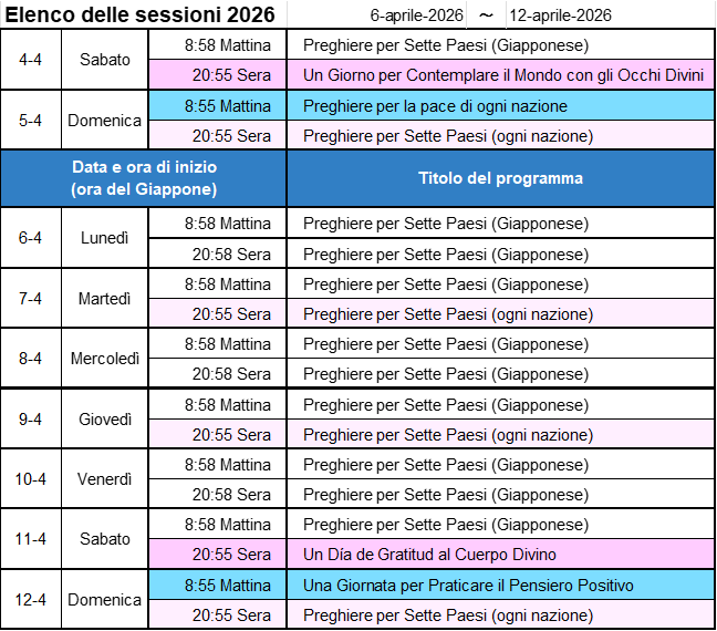 Programma della prossima settimana - Immagine