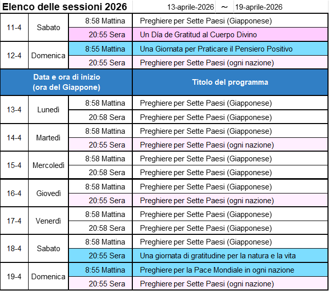 Programma della prossima settimana - Immagine