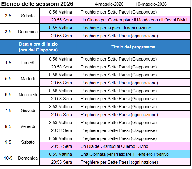 Programma della prossima settimana - Immagine