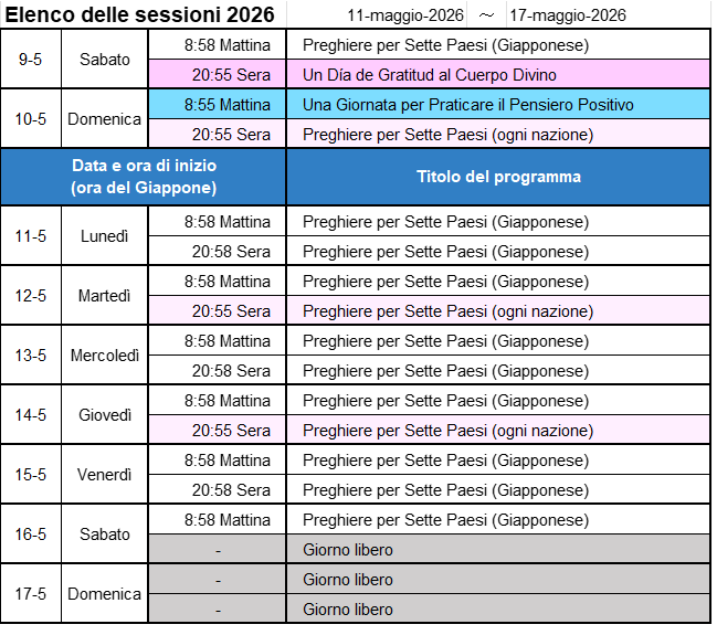 Programma della prossima settimana - Immagine