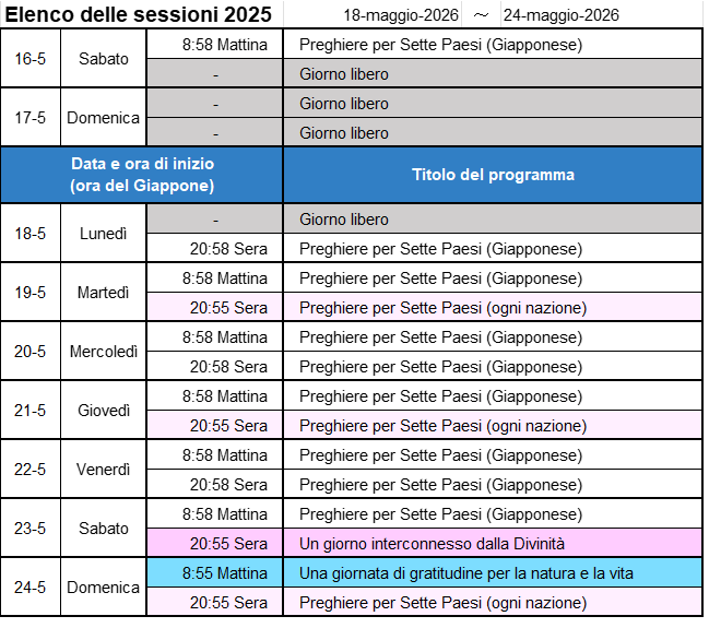 Programma della prossima settimana - Immagine
