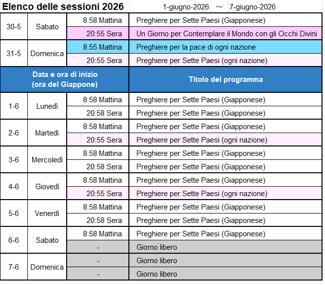Programma della prossima settimana - Immagine