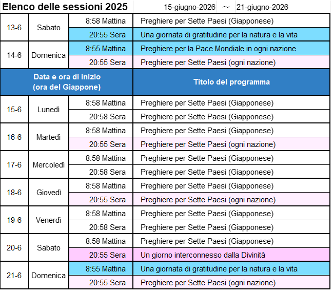 Programma della prossima settimana - Immagine