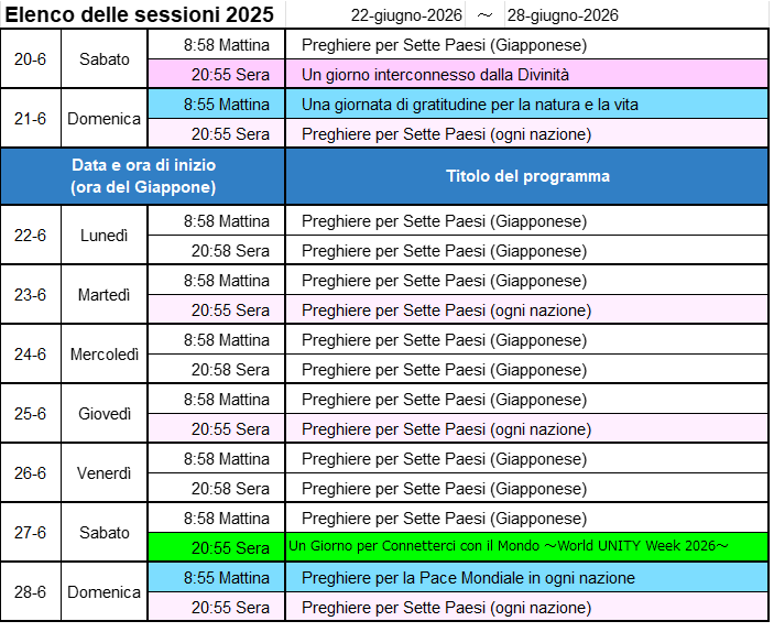 Programma della prossima settimana - Immagine