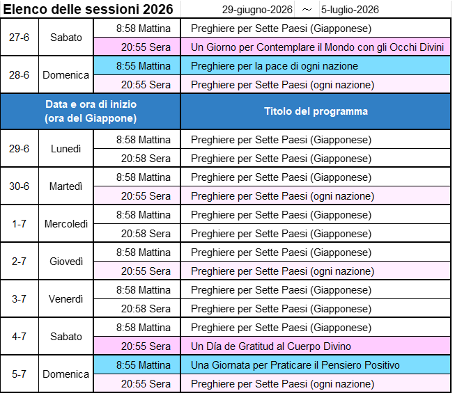 Programma della prossima settimana - Immagine