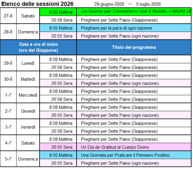 Programma della prossima settimana - Immagine