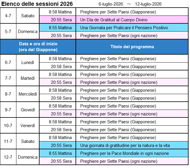 Programma della prossima settimana - Immagine