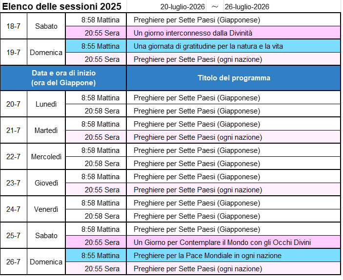 Programma della prossima settimana - Immagine