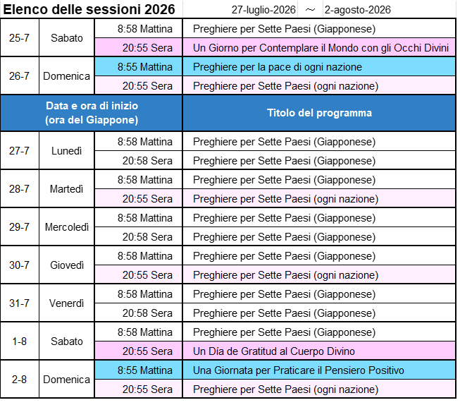 Programma della prossima settimana - Immagine