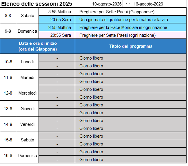 Programma della prossima settimana - Immagine