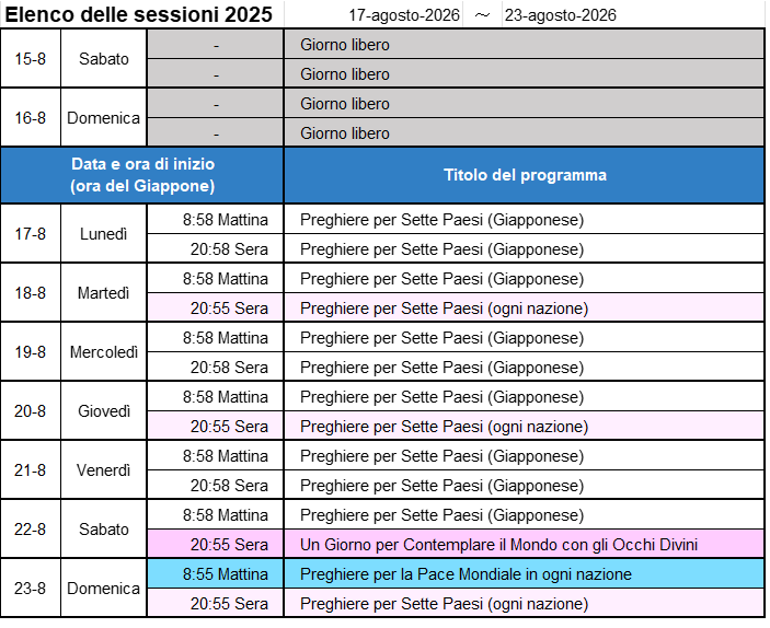 Programma della prossima settimana - Immagine