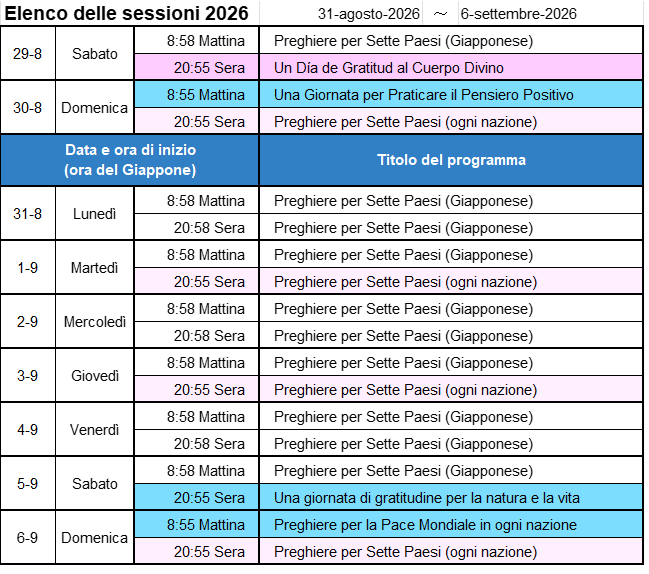 Programma della prossima settimana - Immagine
