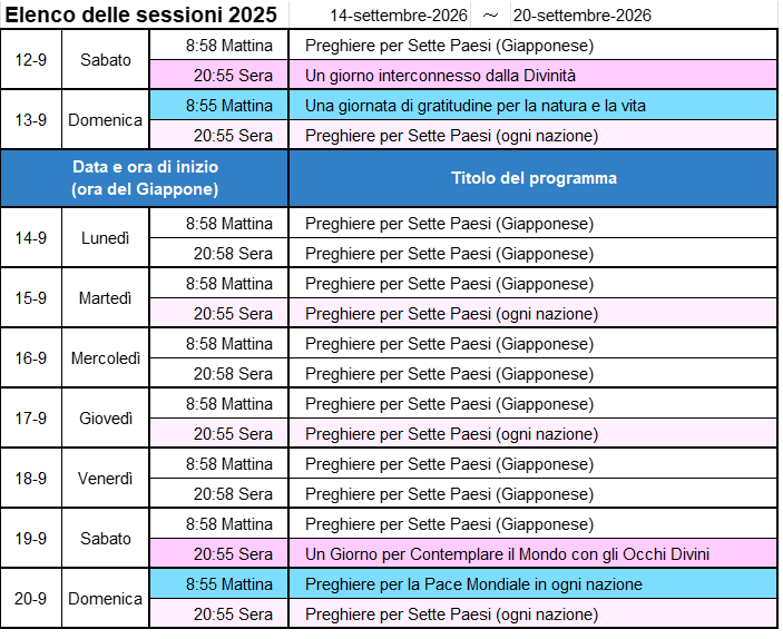 Programma della prossima settimana - Immagine