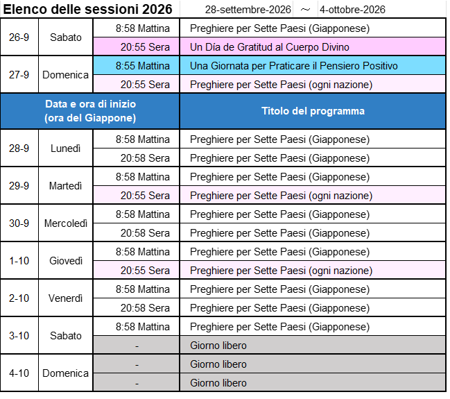 Programma della prossima settimana - Immagine
