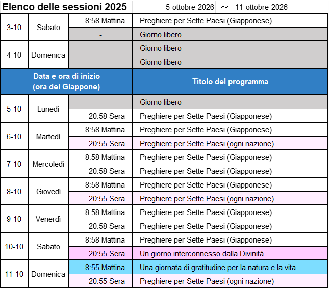Programma della prossima settimana - Immagine